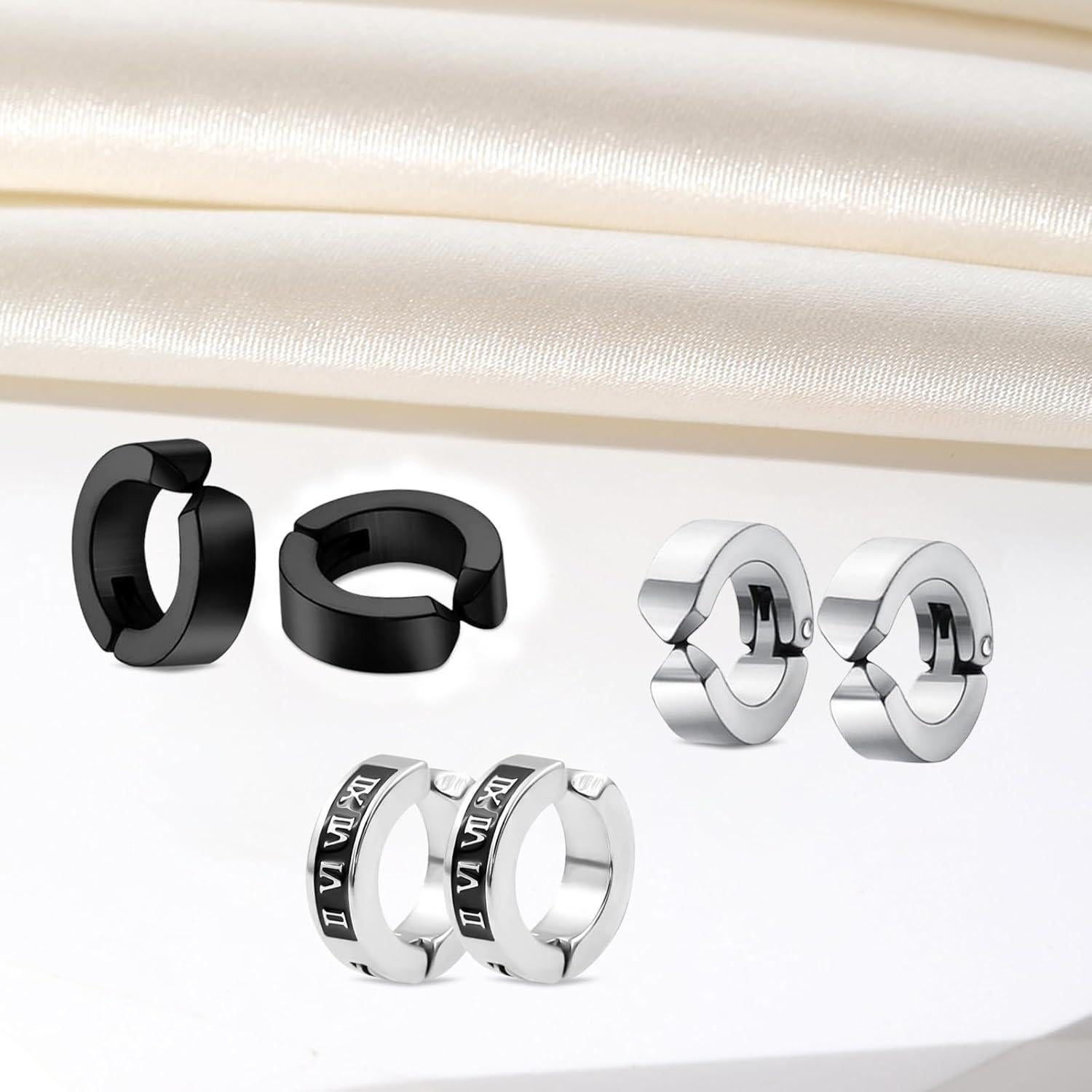 3 Pares de Pendientes de Clip Unisex Acero Titanio 13.2mm