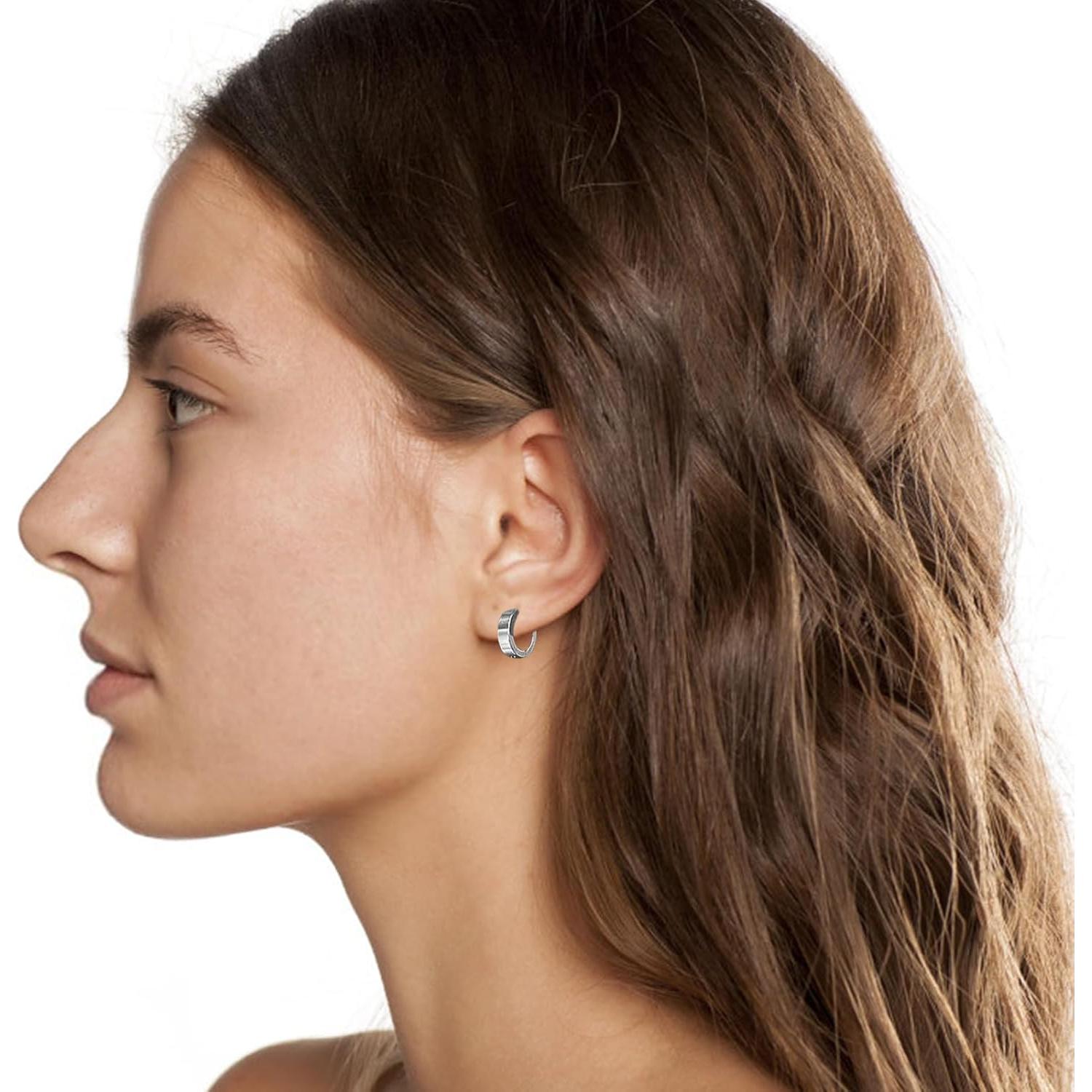 3 Pares de Pendientes de Clip Unisex Acero Titanio 13.2mm