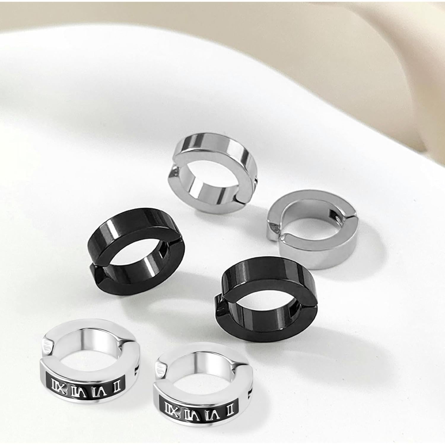 3 Pares de Pendientes de Clip Unisex Acero Titanio 13.2mm