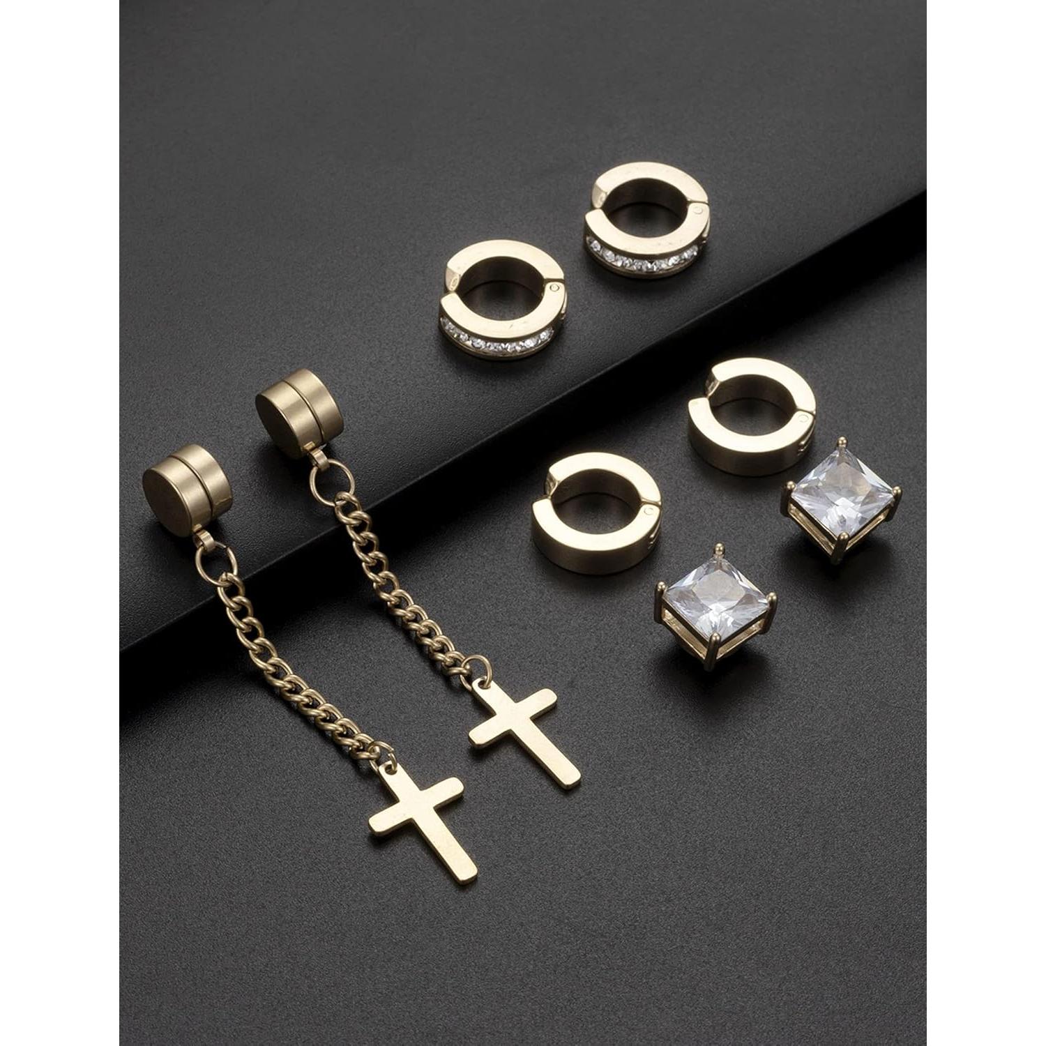 12 Pares Pendientes Magnéticos Ofeiyaa Acero Inoxidable Dorado