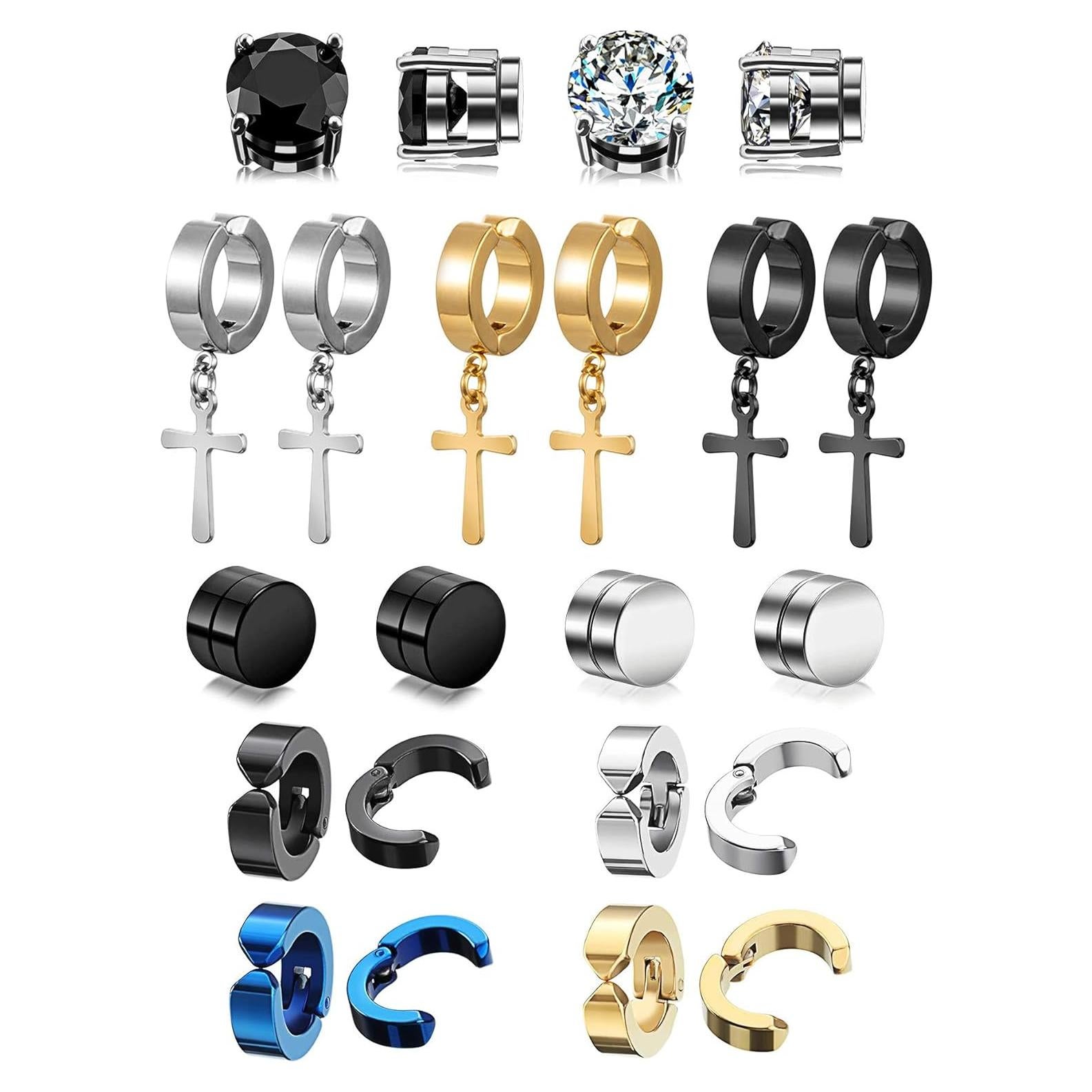 Pendientes No Perforados CCBFY Aros de Acero Titanio Cruz