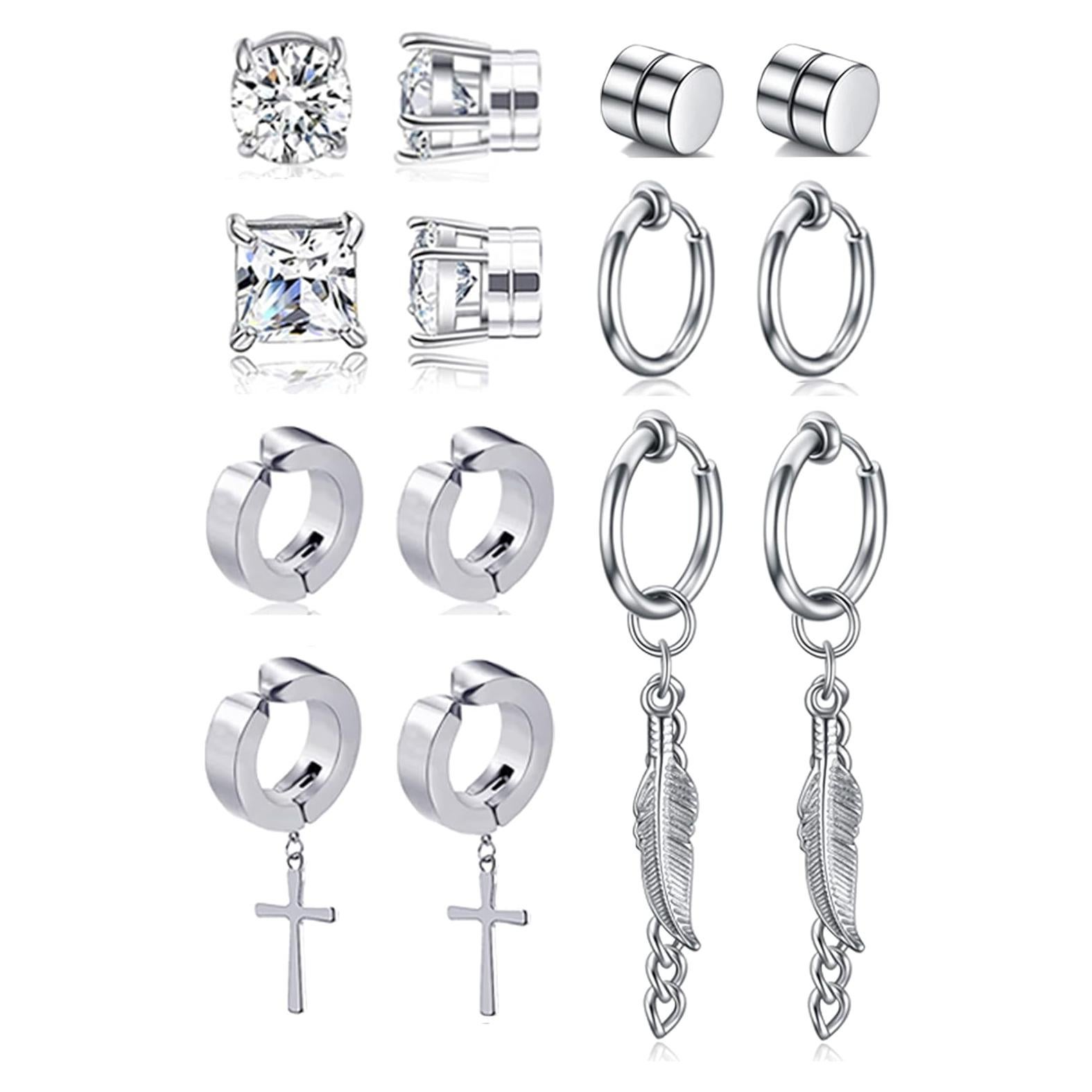 Conjunto 7 Pares Pendientes Magnéticos Acero Inoxidable Ofeiyaa