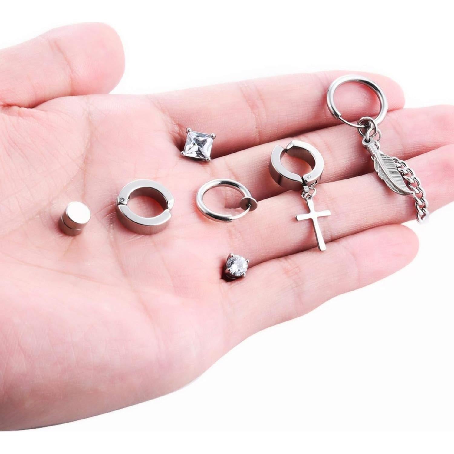 Conjunto 7 Pares Pendientes Magnéticos Acero Inoxidable Ofeiyaa