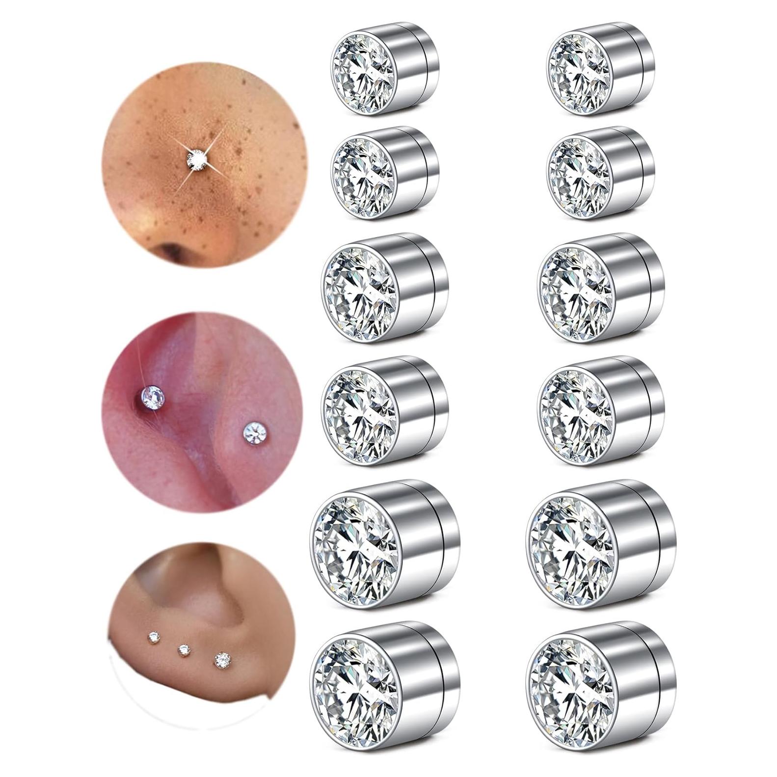 Falsos Studs de Nariz MODRSA - 12 Piezas 3/4/5mm Plata