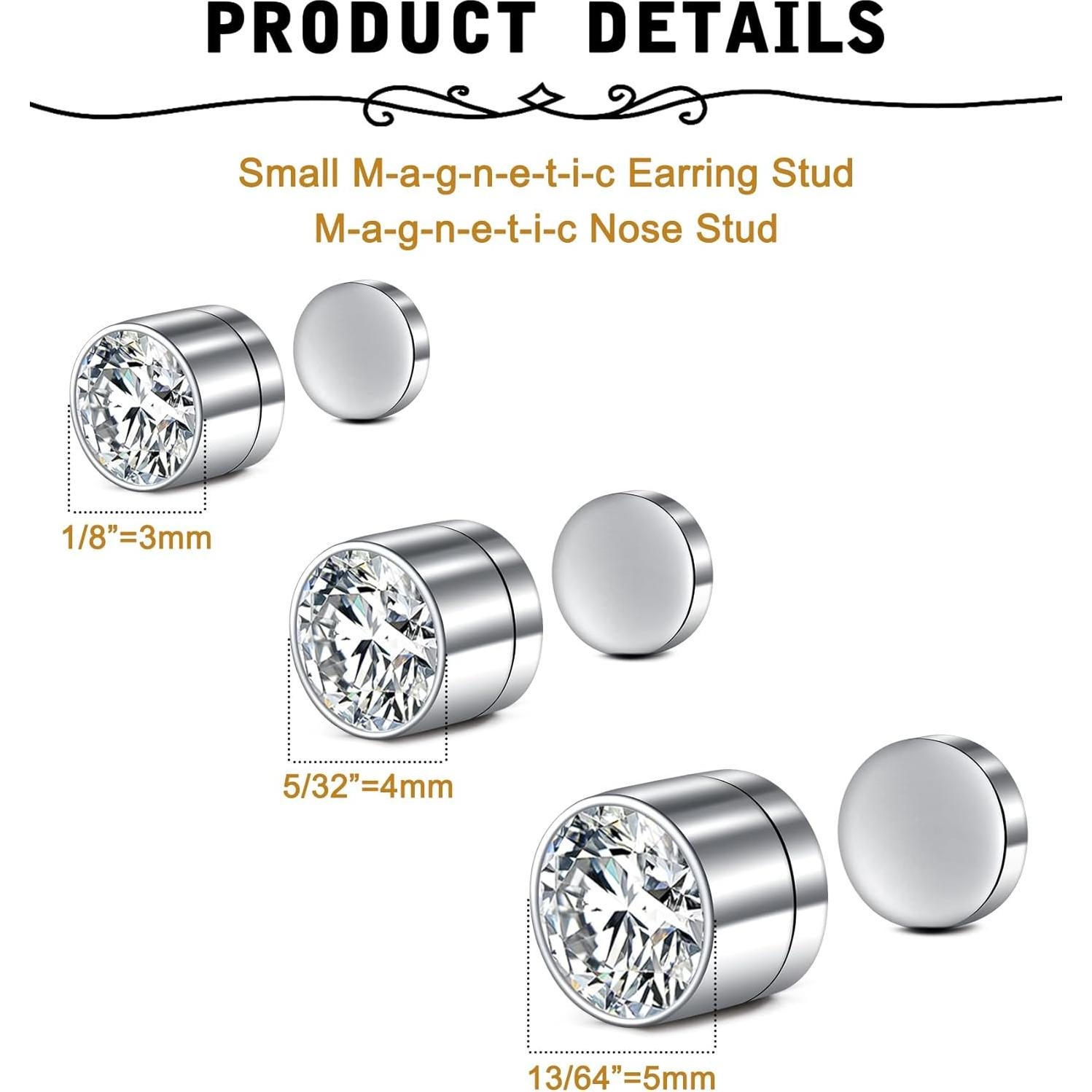 Falsos Studs de Nariz MODRSA - 12 Piezas 3/4/5mm Plata