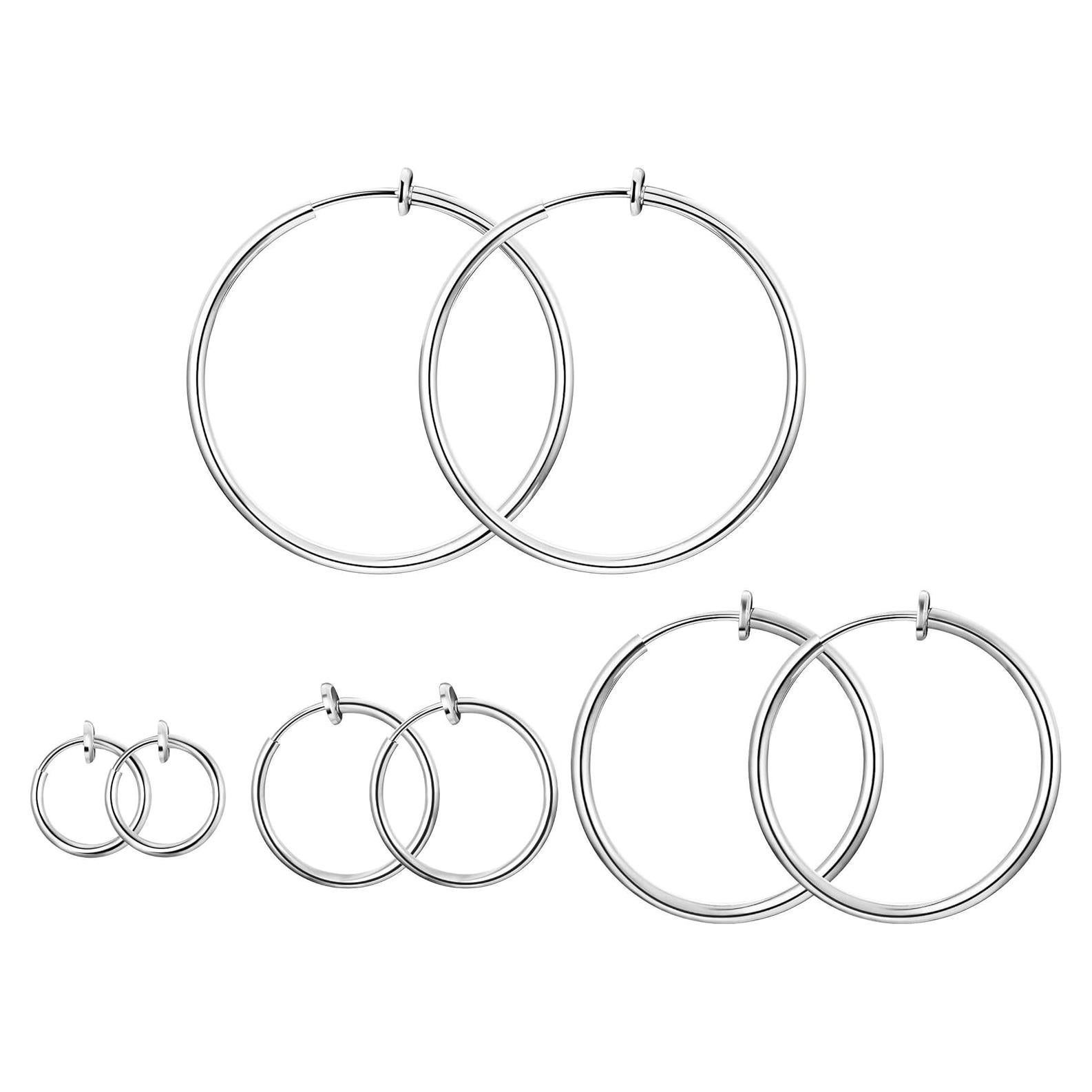 Juego de Aretes de Aro Clip On Acero Inoxidable 4 Pares