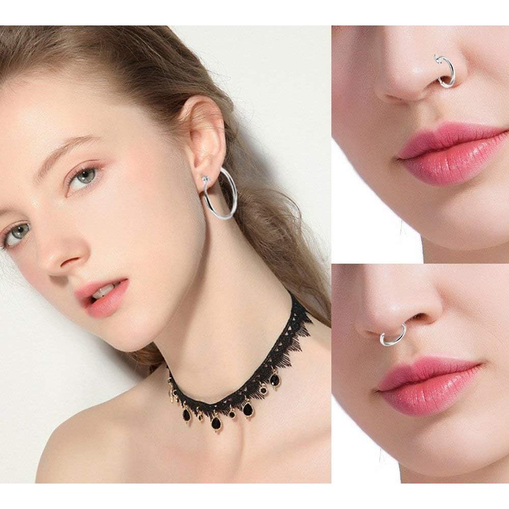 Juego de Aretes de Aro Clip On Acero Inoxidable 4 Pares