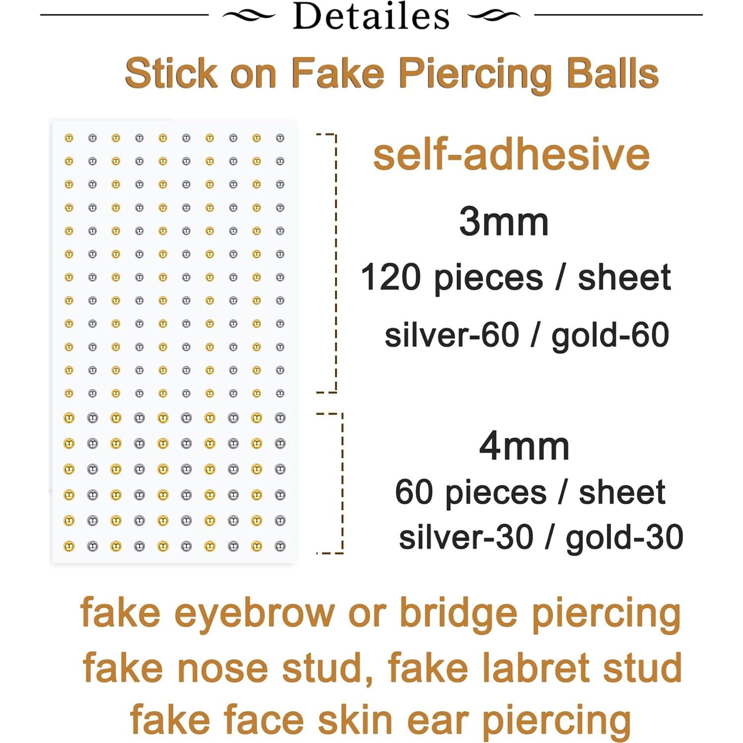 Piercings Falsos Adhesivos Longita - 180 Piezas de Acero Inoxidable