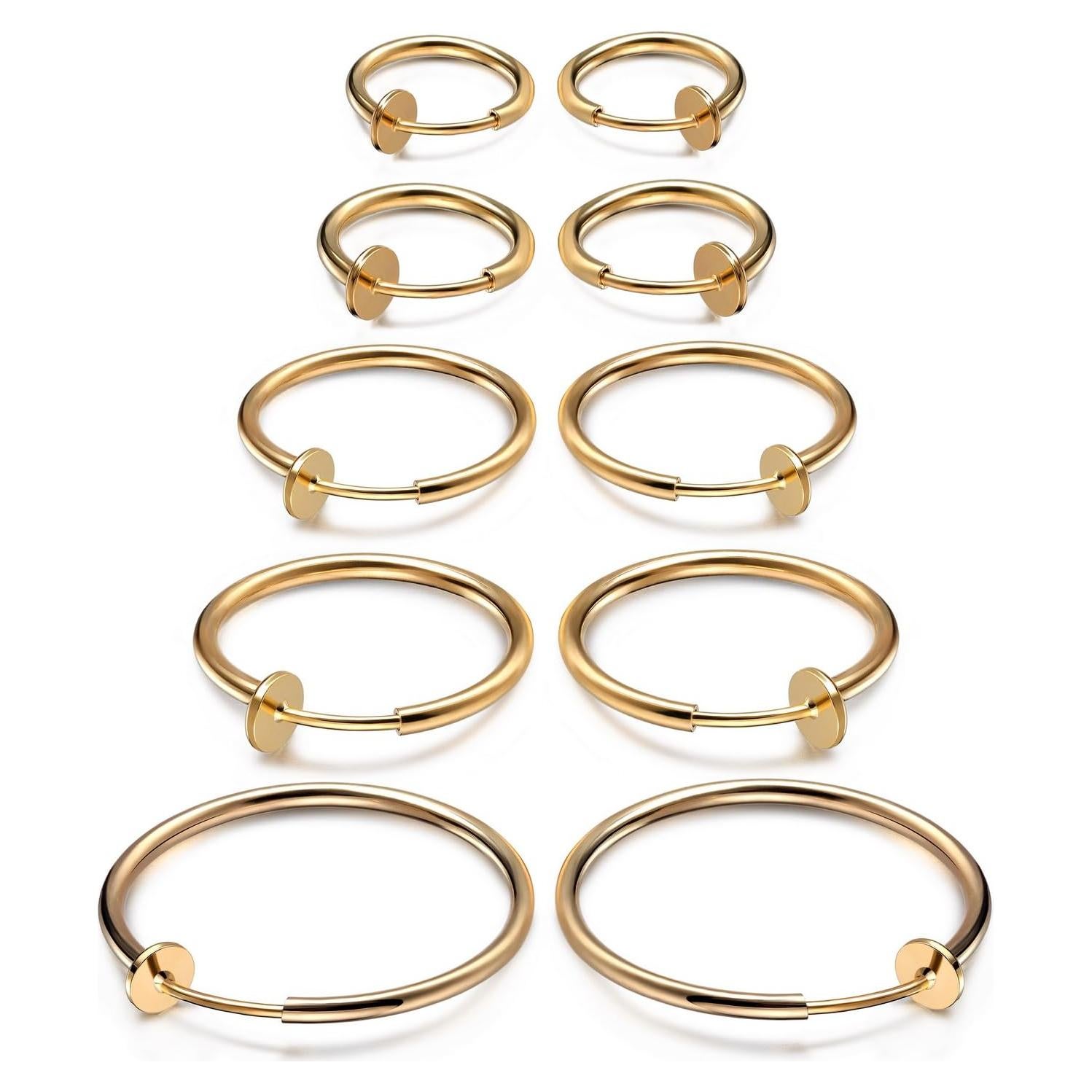 Pendientes de Aro Clip JewelrieShop 5 Pares Hipoalergénicos