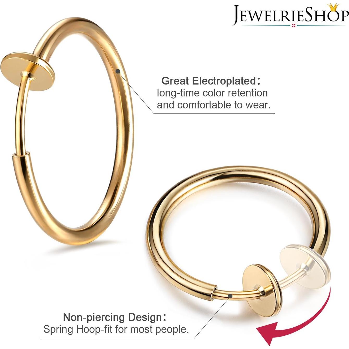Pendientes de Aro Clip JewelrieShop 5 Pares Hipoalergénicos