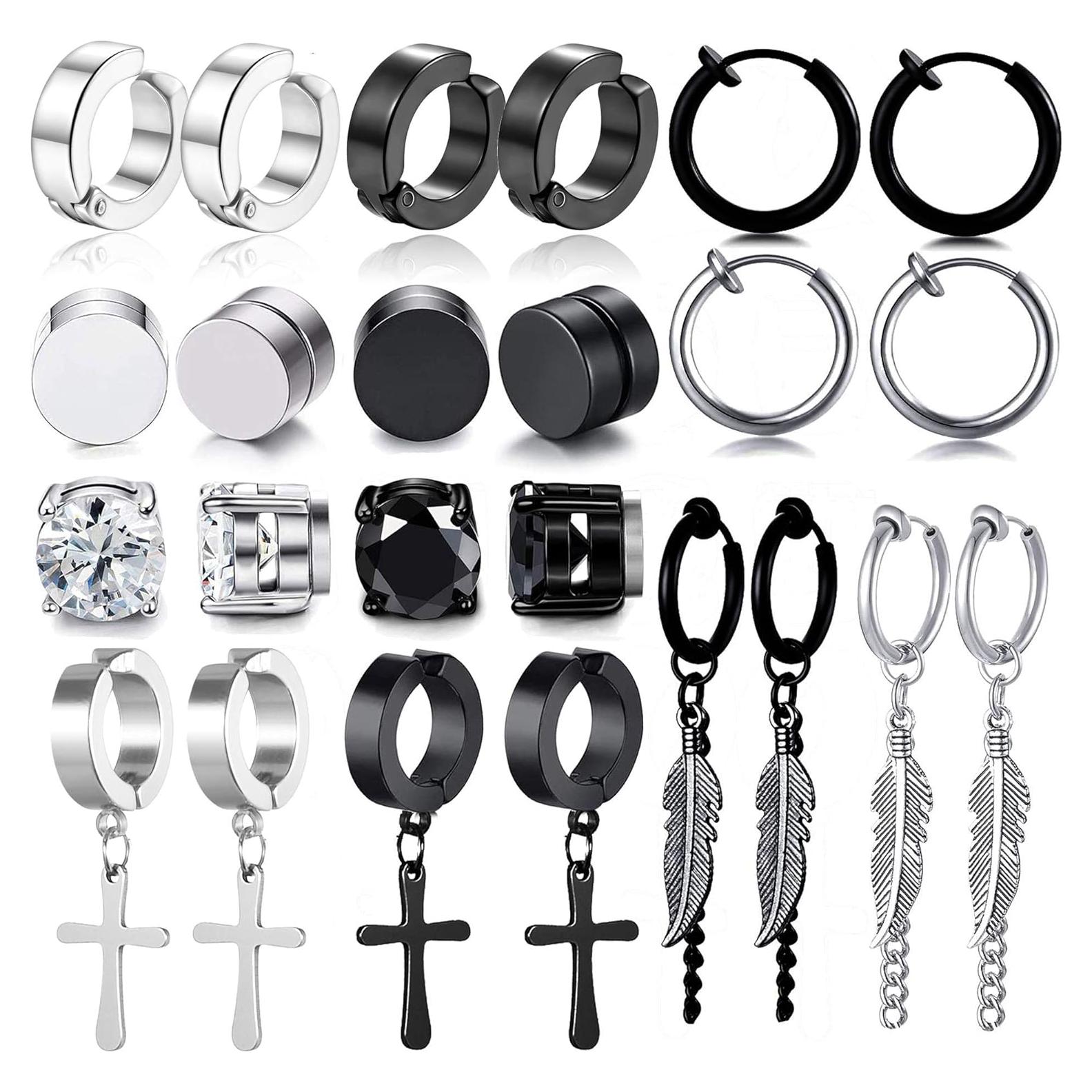 Set 12 Pares Pendientes Magnéticos WAINIS Acero Inoxidable