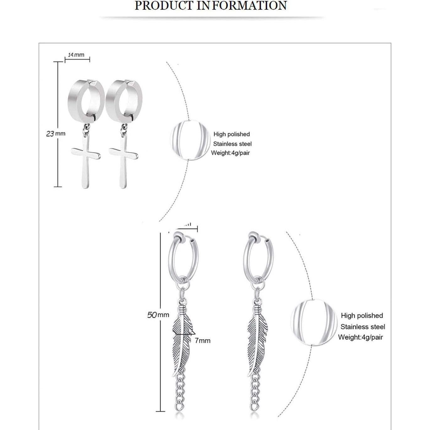 Set 12 Pares Pendientes Magnéticos WAINIS Acero Inoxidable
