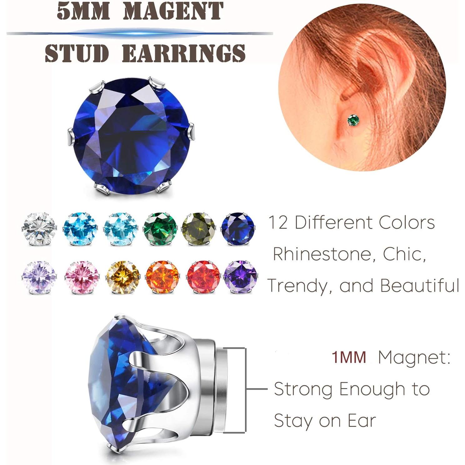 Pendientes Magnéticos ORAZIO 12 Pares Acero Inoxidable 5mm