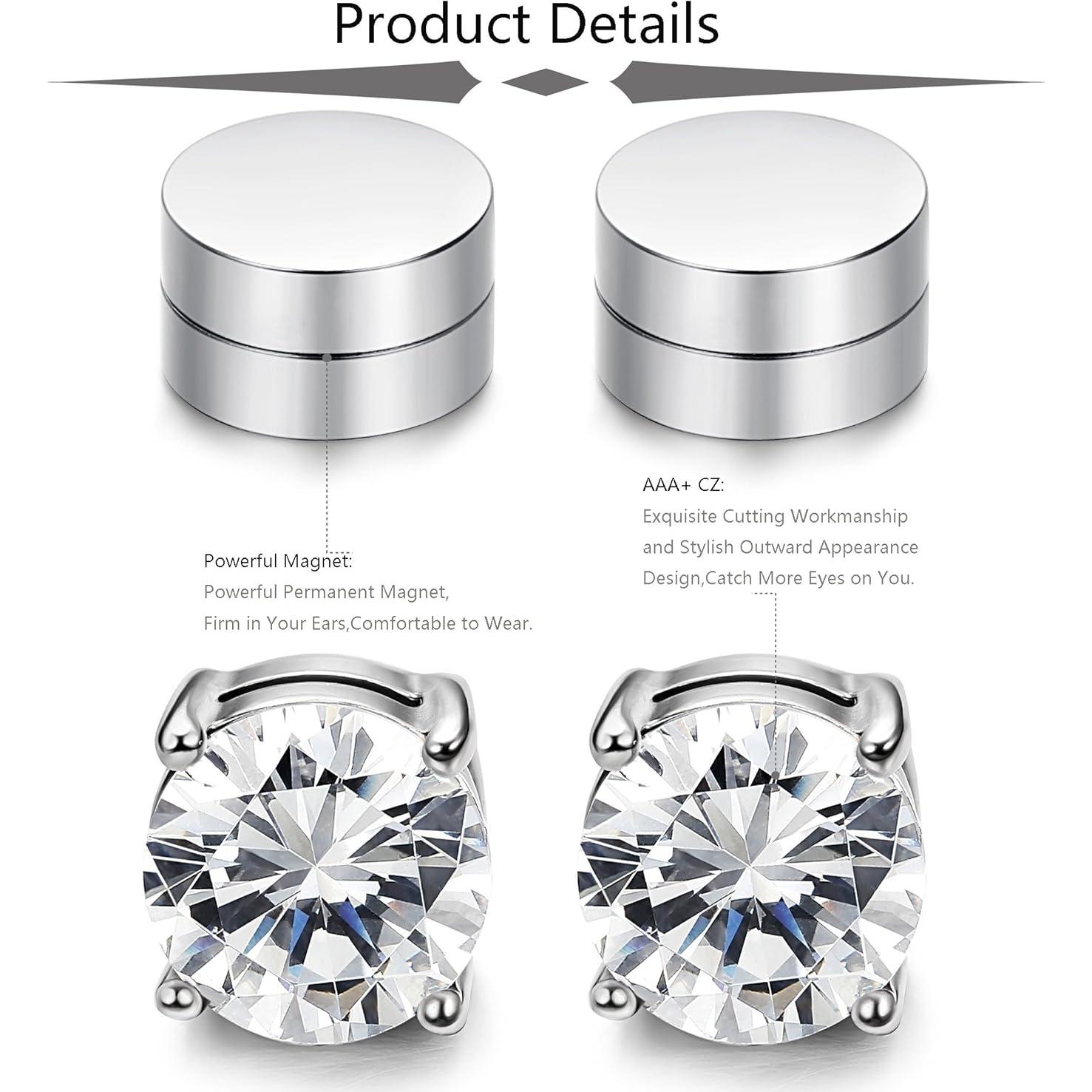 Pendientes de Acero Inoxidable JOERICA 2 Pares 6MM para Hombres y Mujeres