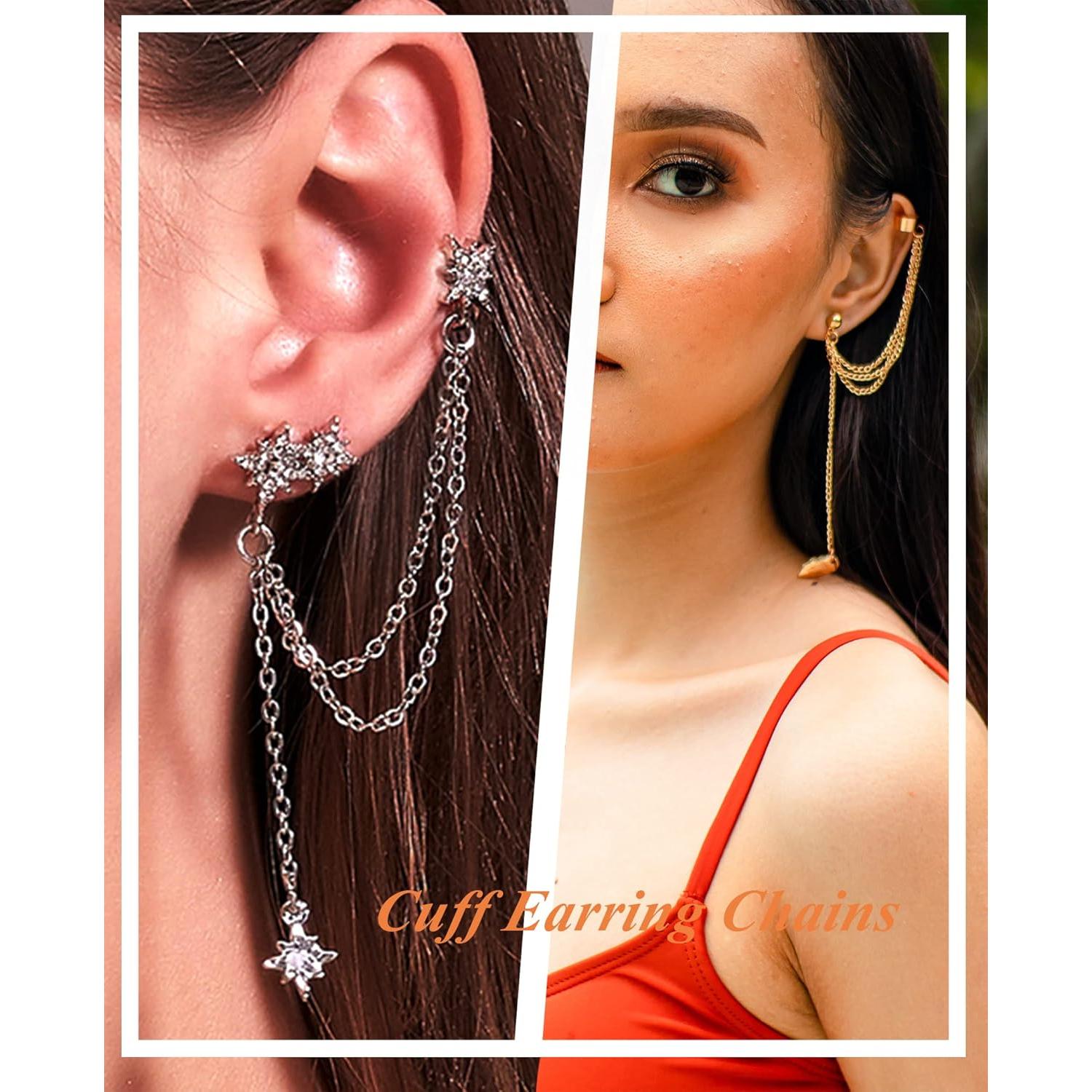 Aretes Cuff Tornito 17Pcs Cadena Serpiente Mariposa Hoja