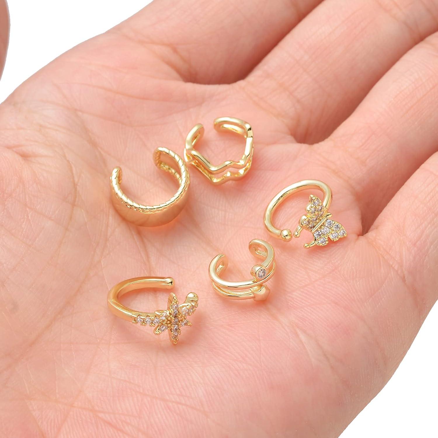 Aretes Cuff Tornito 17Pcs Cadena Serpiente Mariposa Hoja