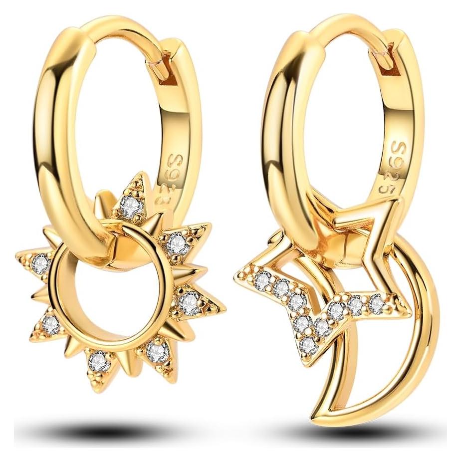 Pendientes Colgantes NARMO 925 Plata Esterlina Luna Estrella