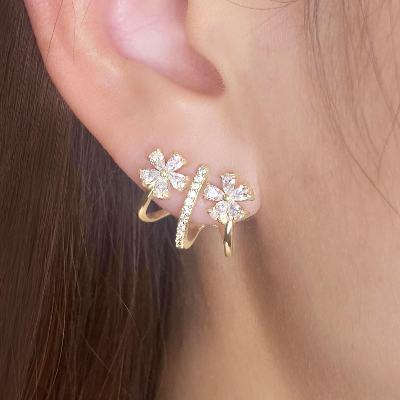 Pendientes de Aro Claw de Flor Oro 18K Hipoalergénicos