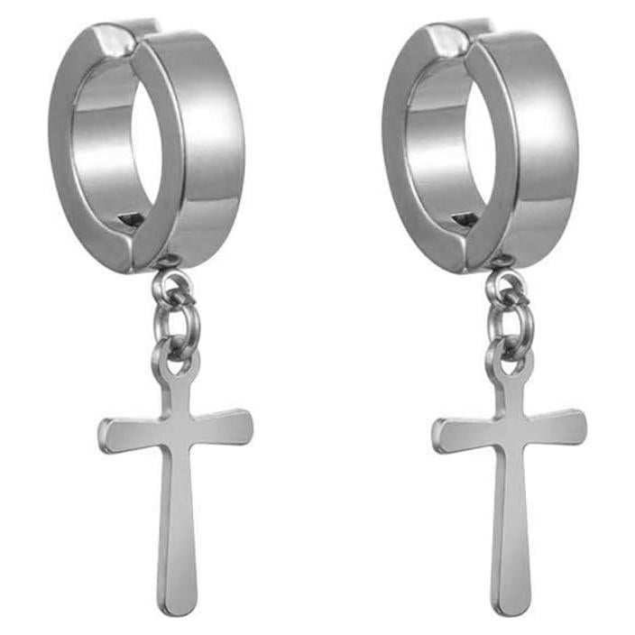 Pendientes de Clip Cruz Acero Titanio Plata 11.2x10.8cm