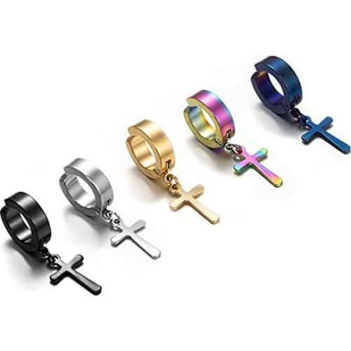 Pendientes de Clip Cruz de Oro y Plata para Adultos Unisex