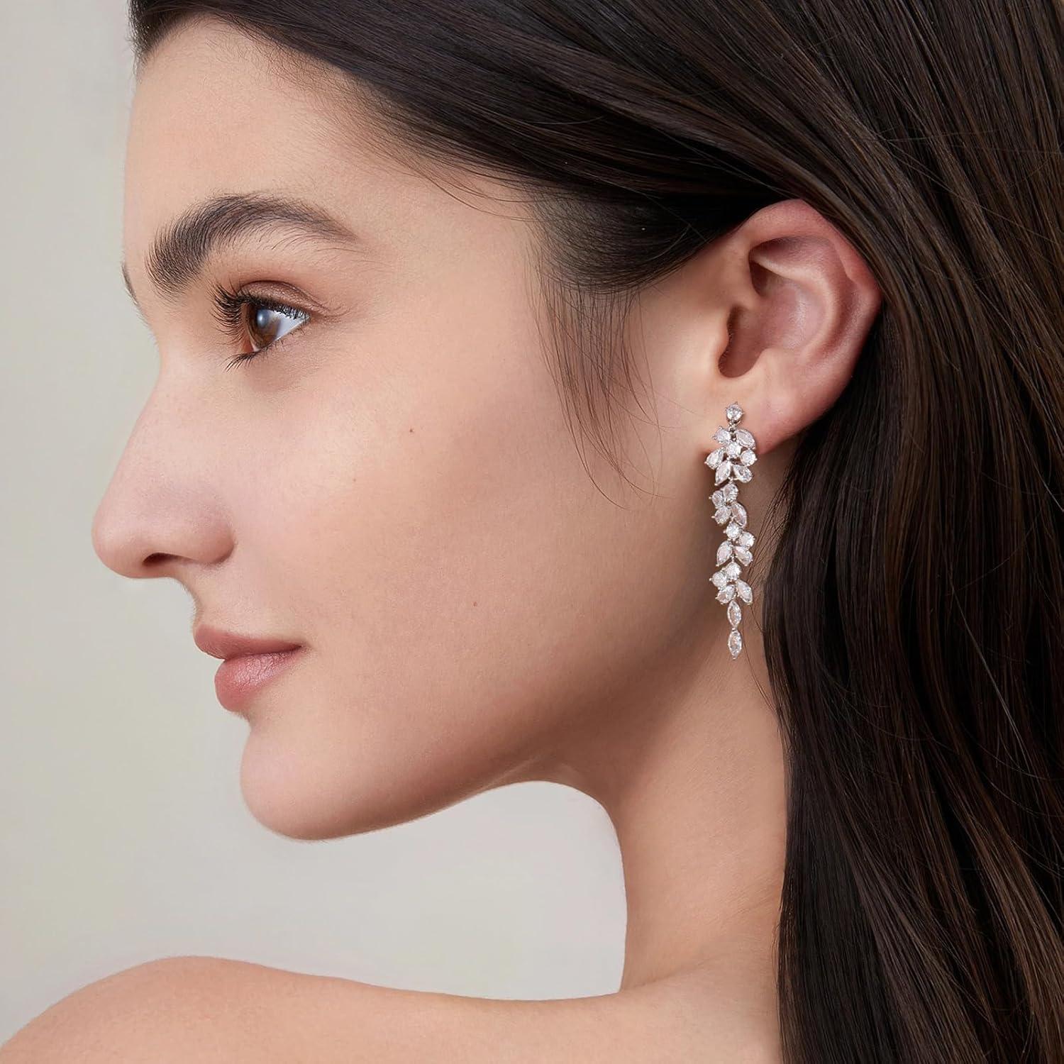 Pendientes de Clip de Plata 925 Chapados en Oro Blanco con Zirconia