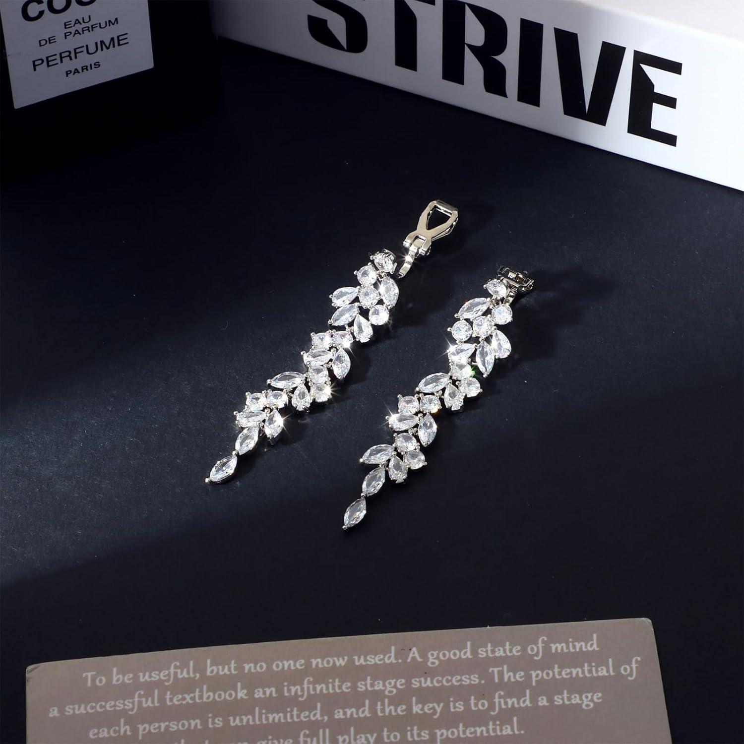 Pendientes de Clip de Plata 925 Chapados en Oro Blanco con Zirconia