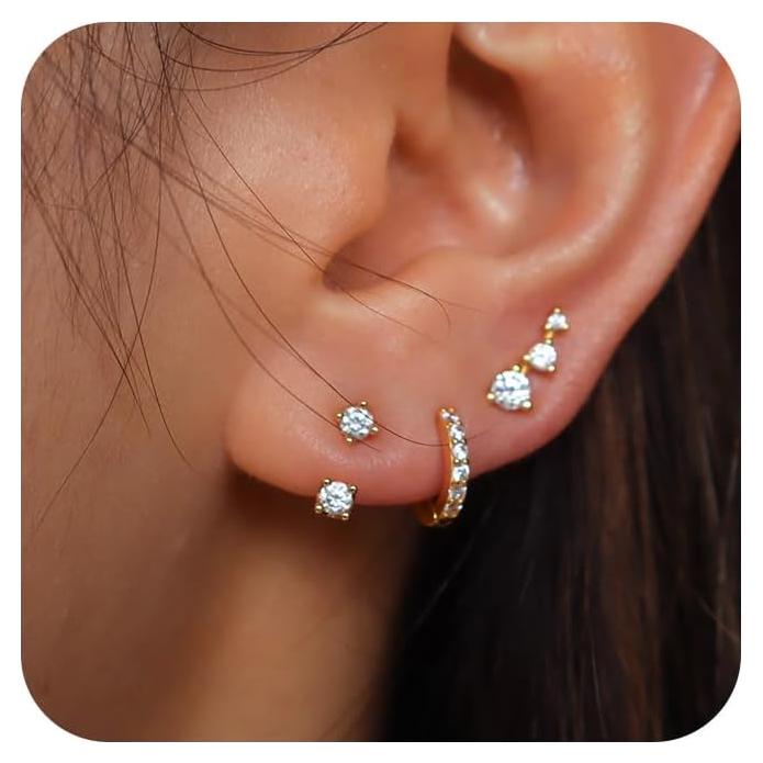 Conjunto de Pendientes de Aro Dorados ASCOMY - 3 Pares Huggie