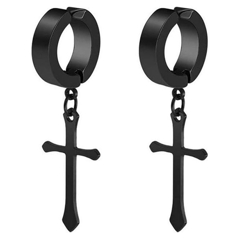 Pendientes Clip On Cruz Acero Titanio Unisex 4mm Aro