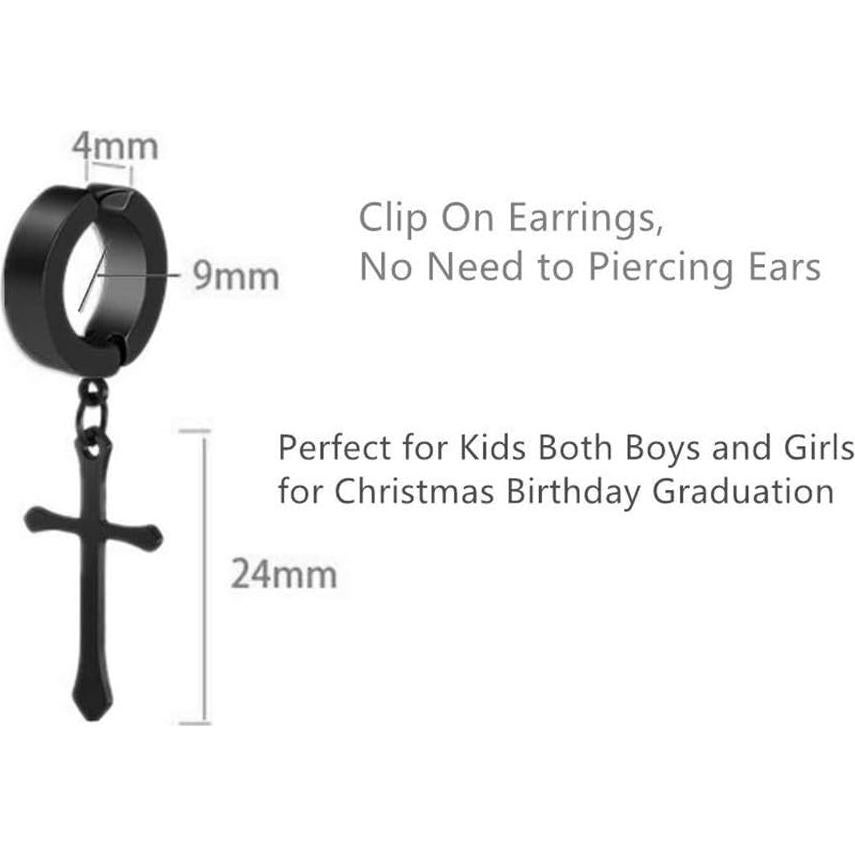 Pendientes Clip On Cruz Acero Titanio Unisex 4mm Aro