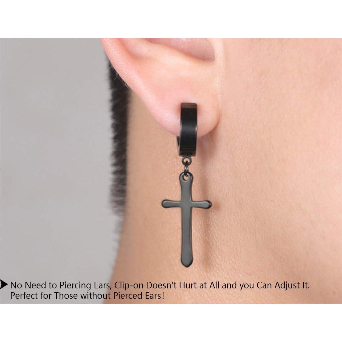 Pendientes Clip On Cruz Acero Titanio Unisex 4mm Aro