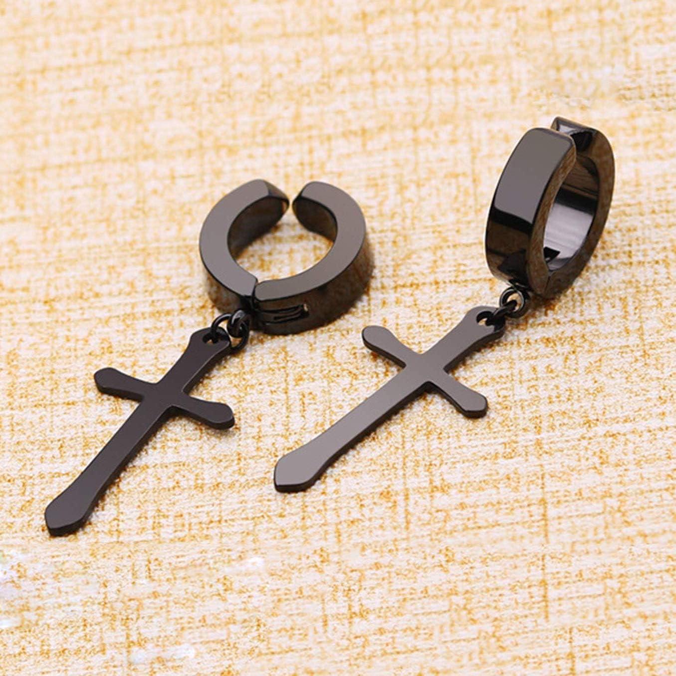 Pendientes Clip On Cruz Acero Titanio Unisex 4mm Aro