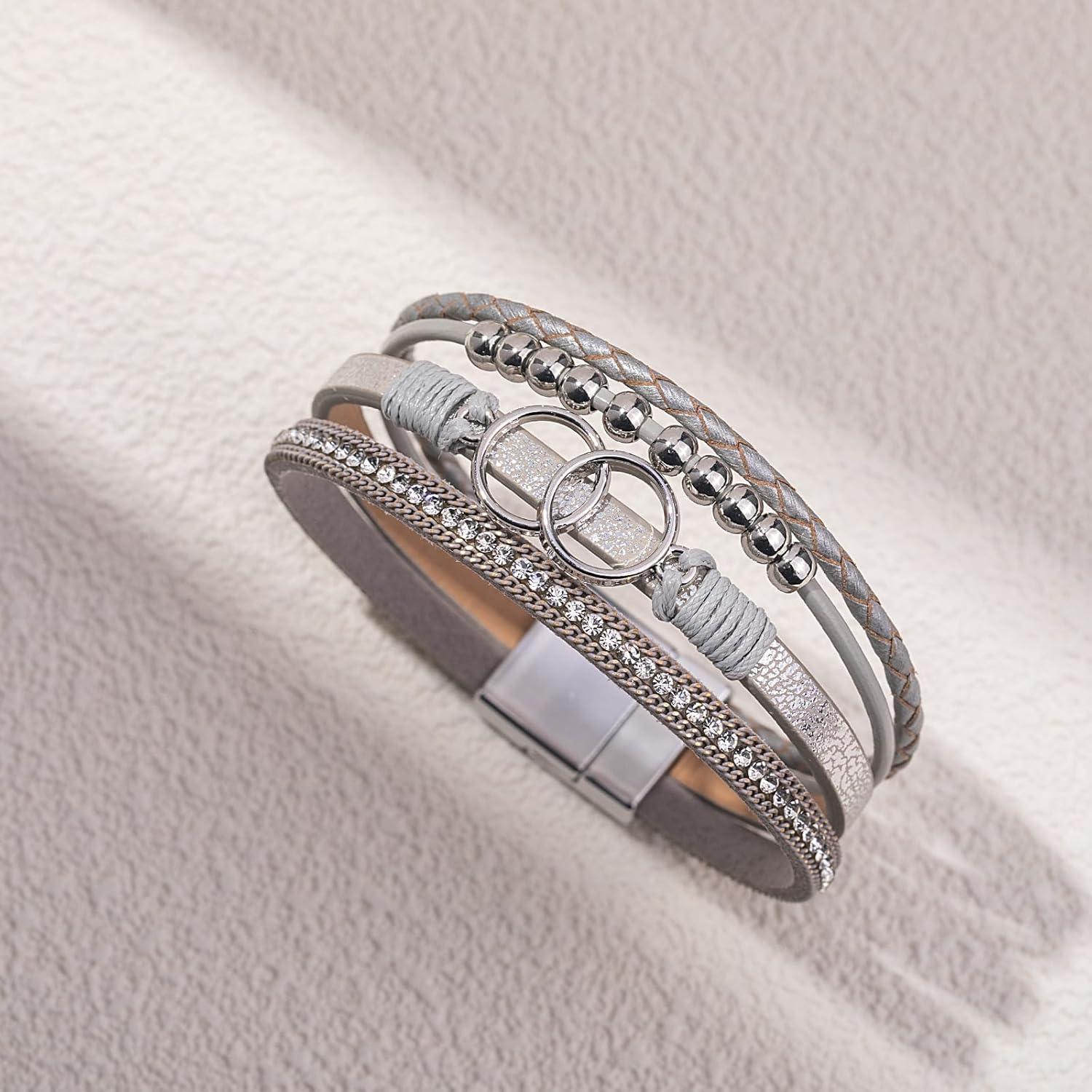 Pulsera Boho Infinito de Cuero con Perlas y Cierre Magnético