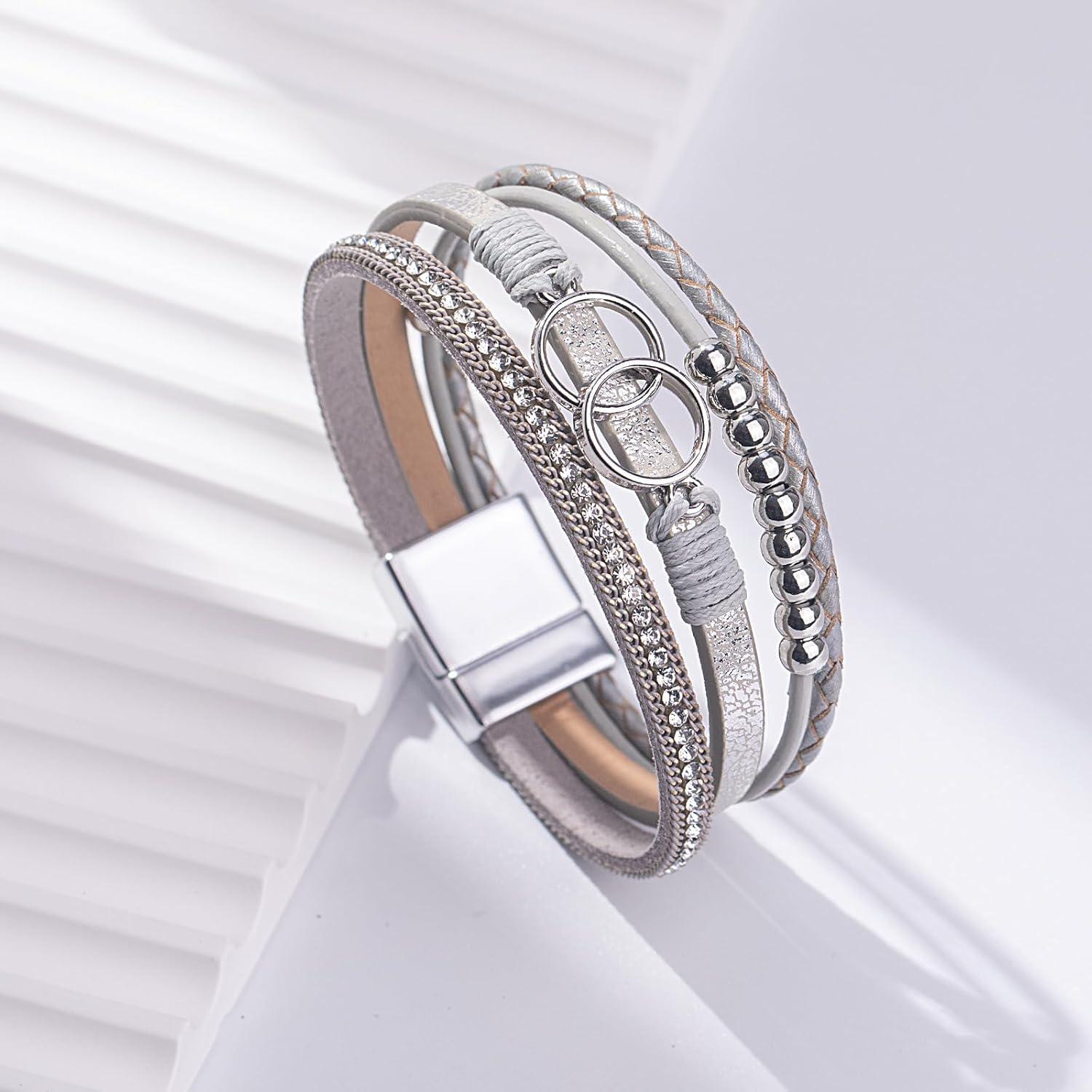 Pulsera Boho Infinito de Cuero con Perlas y Cierre Magnético