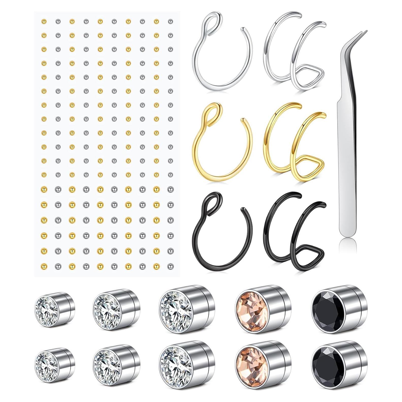 Piercings Falsos Autoadhesivos MODRSA - Stud de Nariz y Anillo