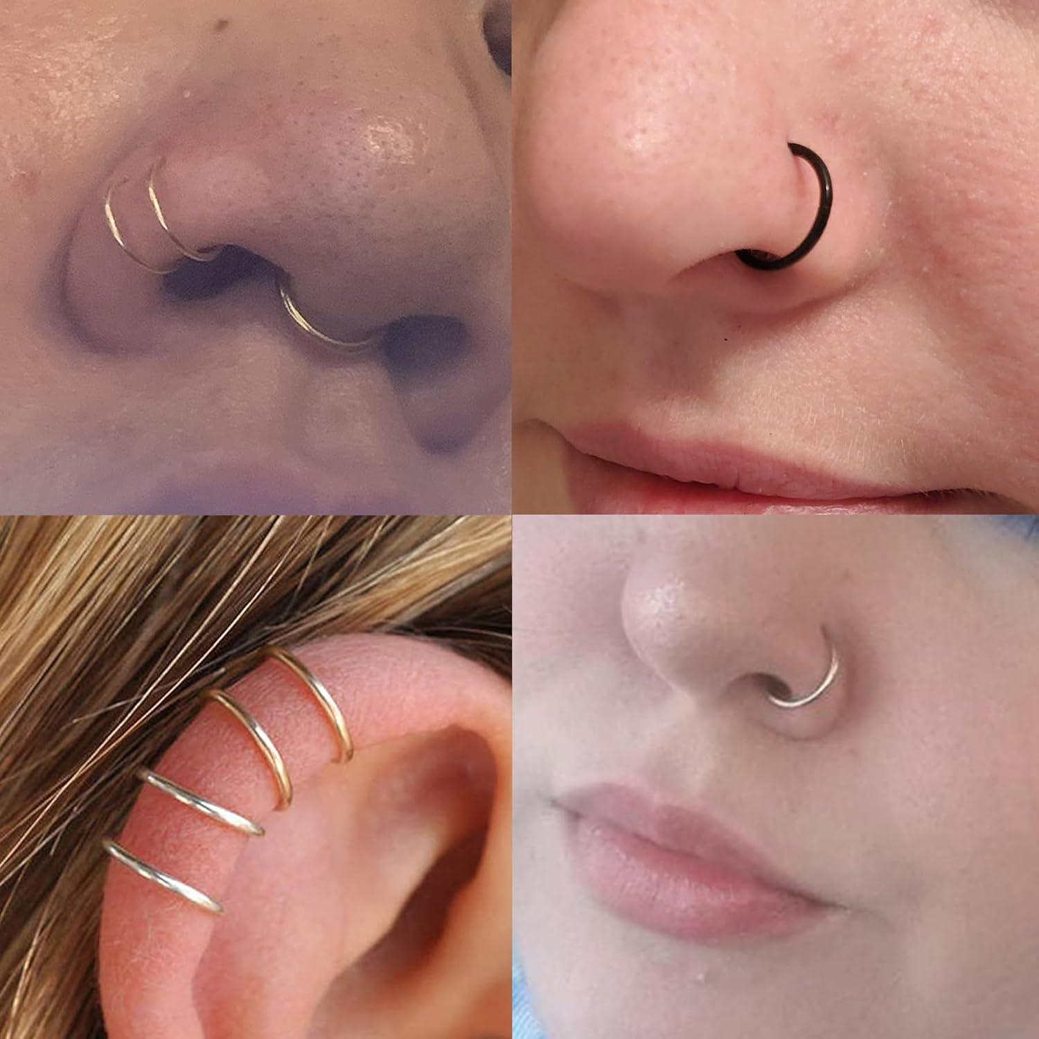 Piercings Falsos Autoadhesivos MODRSA - Stud de Nariz y Anillo