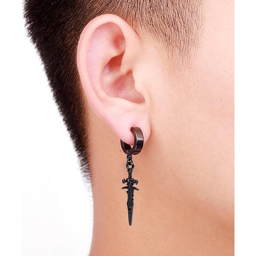 Pendientes de Aro Colgantes Espada Punk Acero Inoxidable Hipoalergénico