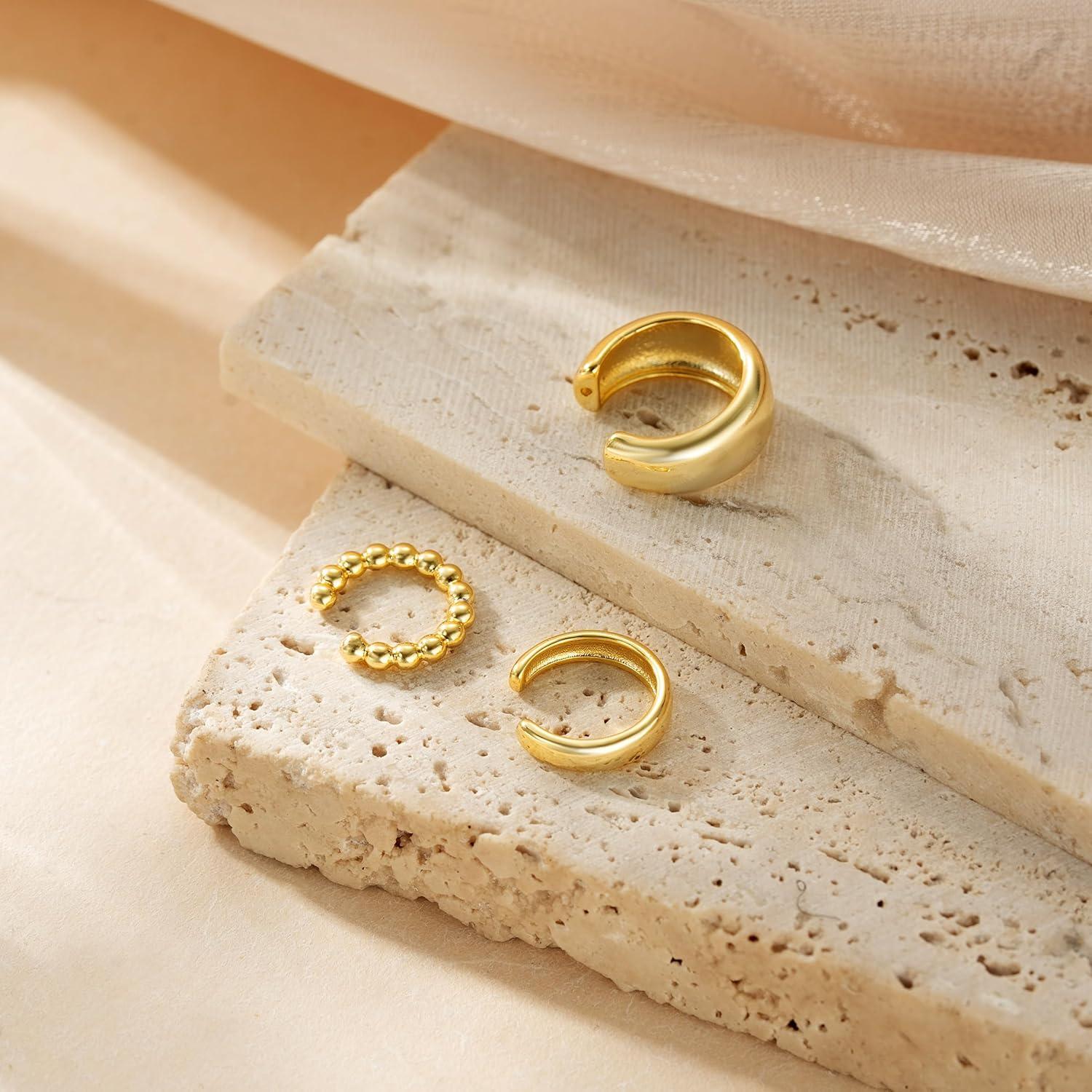 Set de 3 Aretes Cuff No Perforación Moodear - Baño Oro 14K