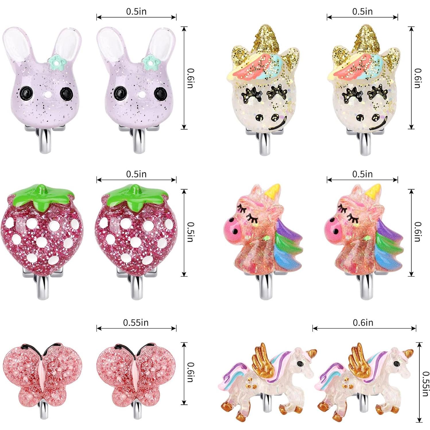 Pendientes de Clip para Niñas Huitong - 6 Pares Brillantes