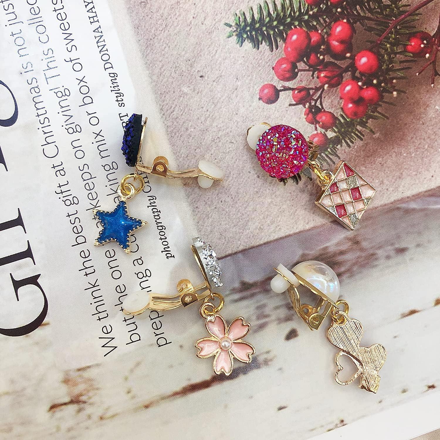 12 Pares Pendientes Clip On Joyería Unicornio Niñas 3+ Años