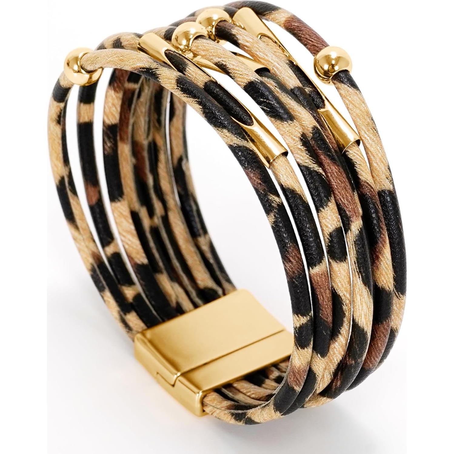 Pulsera de Cuero Fesciory para Mujeres con Cuentas de Cristal