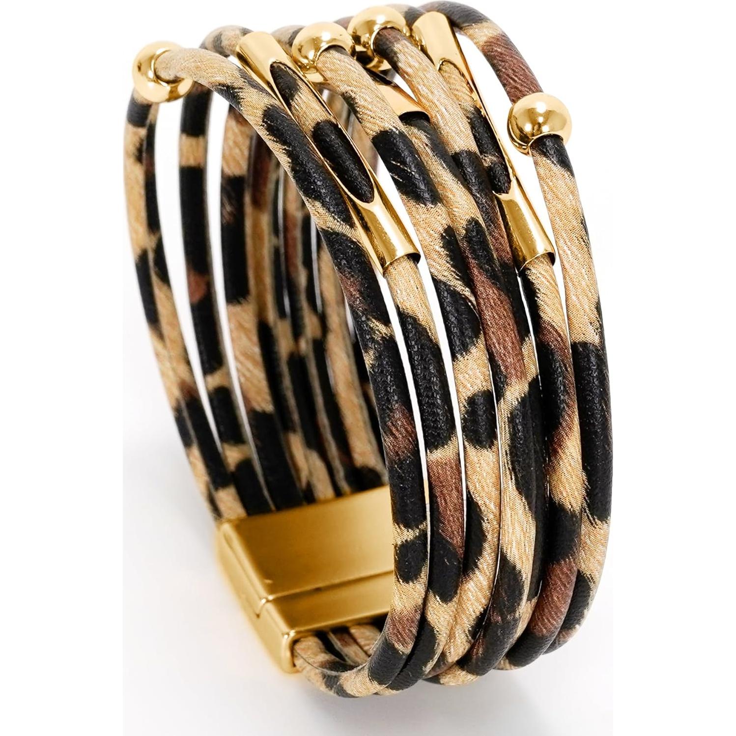 Pulsera de Cuero Fesciory para Mujeres con Cuentas de Cristal