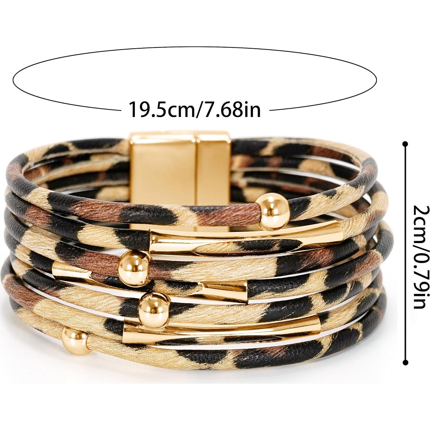 Pulsera de Cuero Fesciory para Mujeres con Cuentas de Cristal