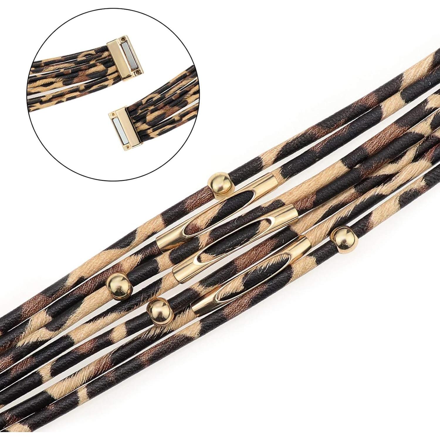 Pulsera de Cuero Fesciory para Mujeres con Cuentas de Cristal