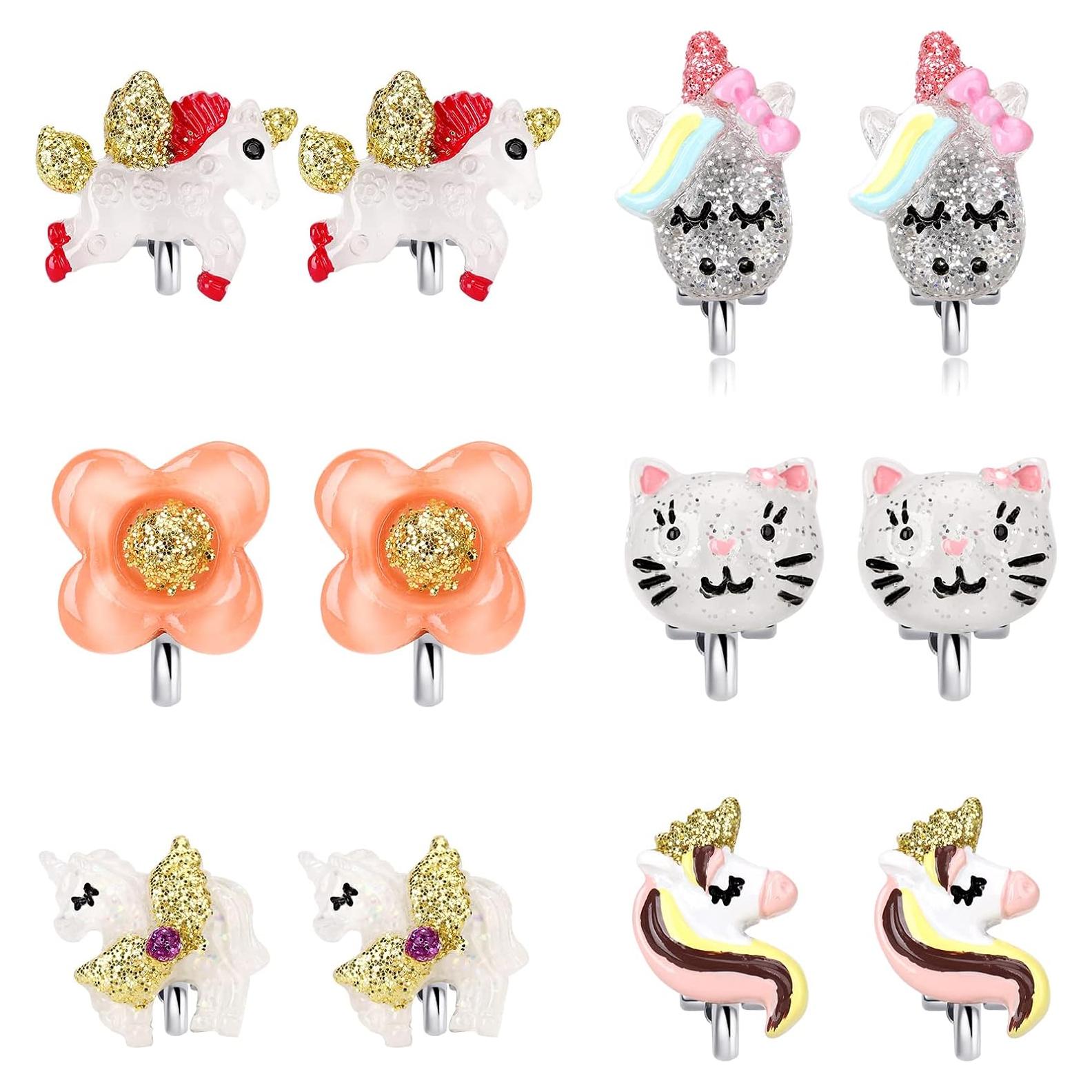 Pendientes de Clip para Niñas Huitong - 6 Pares Brillantes