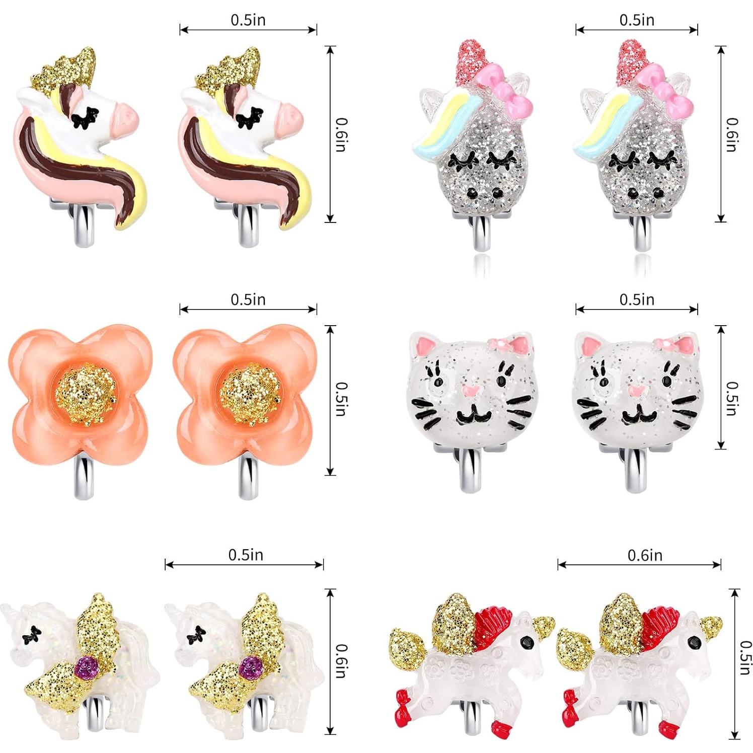 Pendientes de Clip para Niñas Huitong - 6 Pares Brillantes