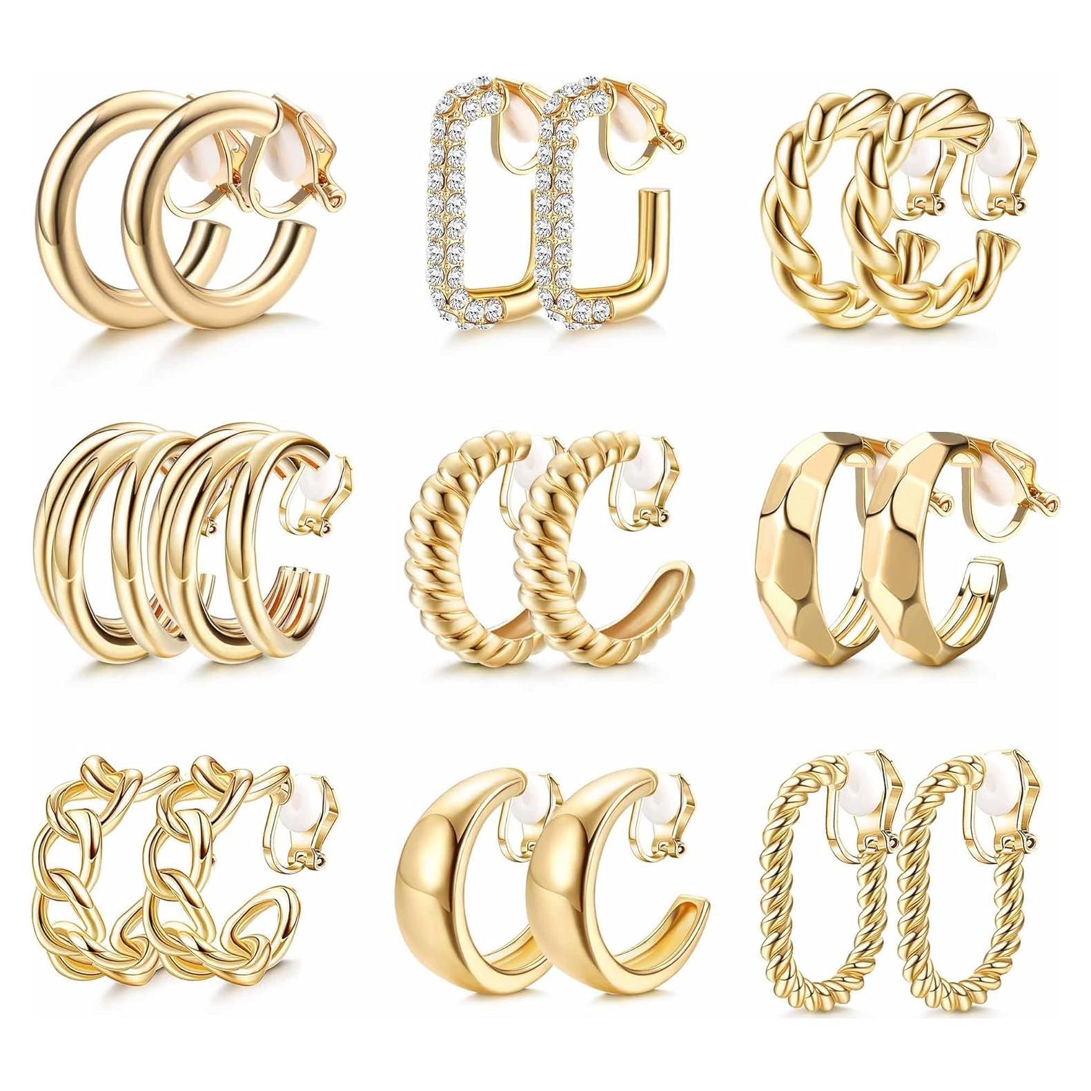 Pendientes de Clip Thunaraz Oro 14K para Mujeres - 9 Pares
