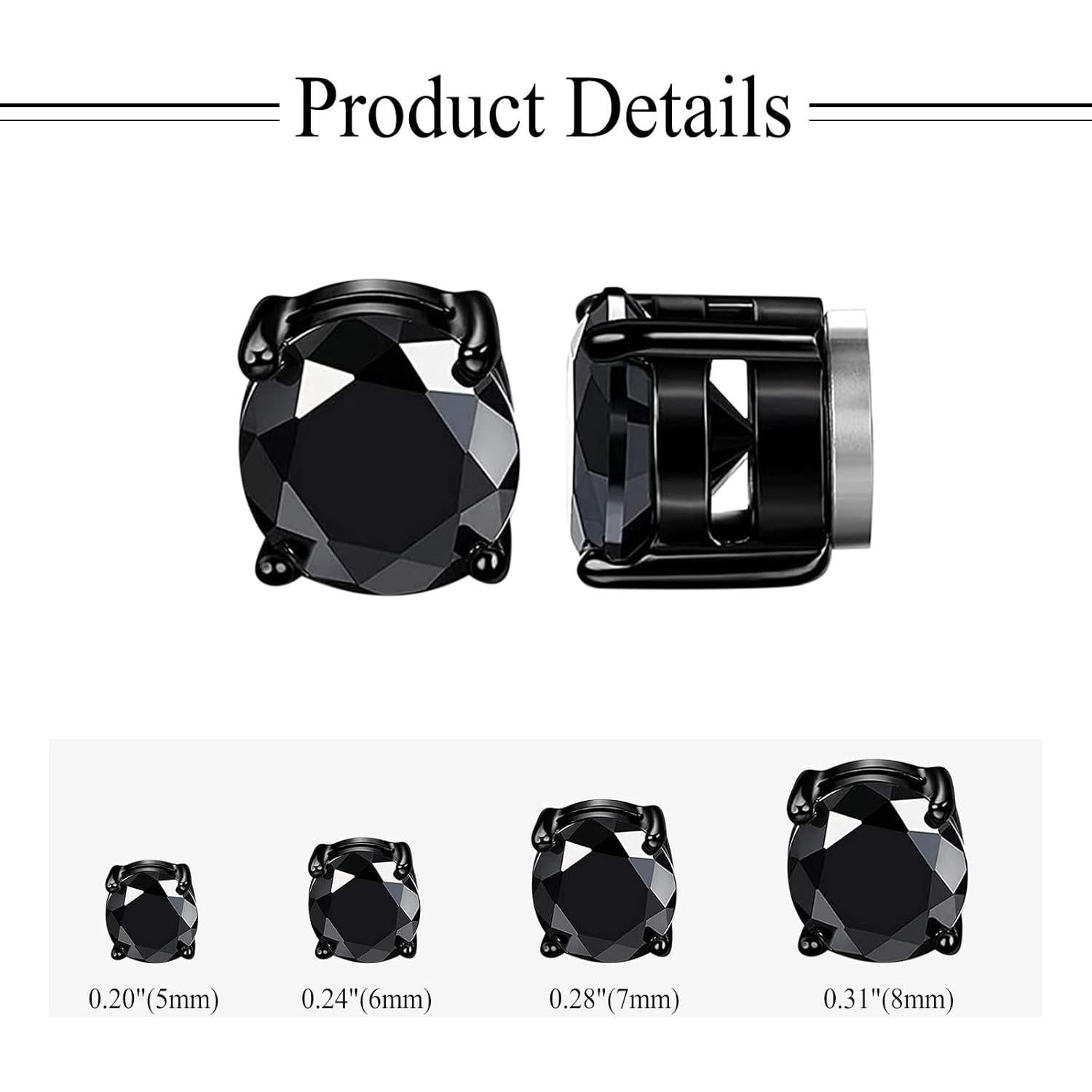 Pendientes Magnéticos Sin Perforación Acero Inoxidable 5-8mm CZ