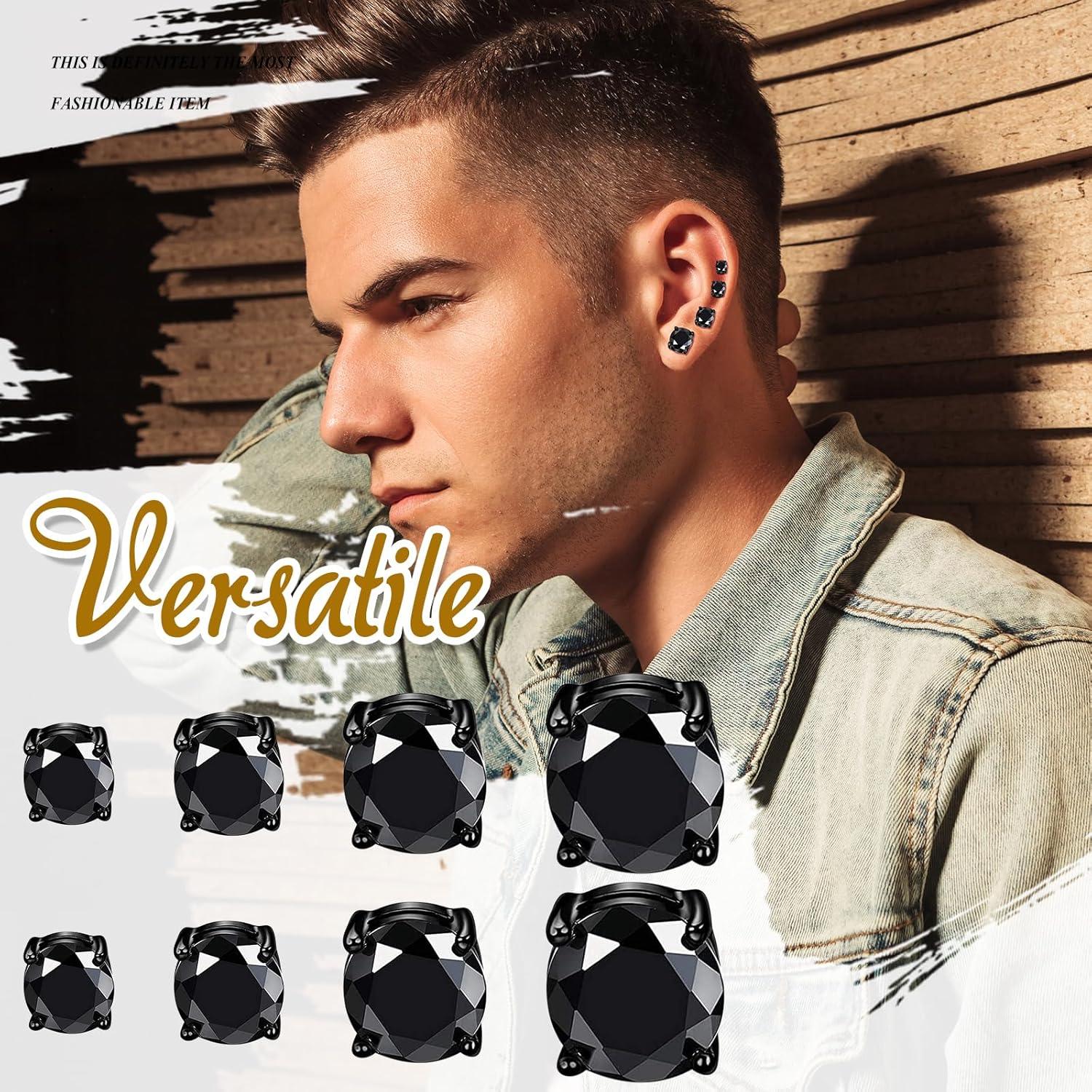 Pendientes Magnéticos Sin Perforación Acero Inoxidable 5-8mm CZ