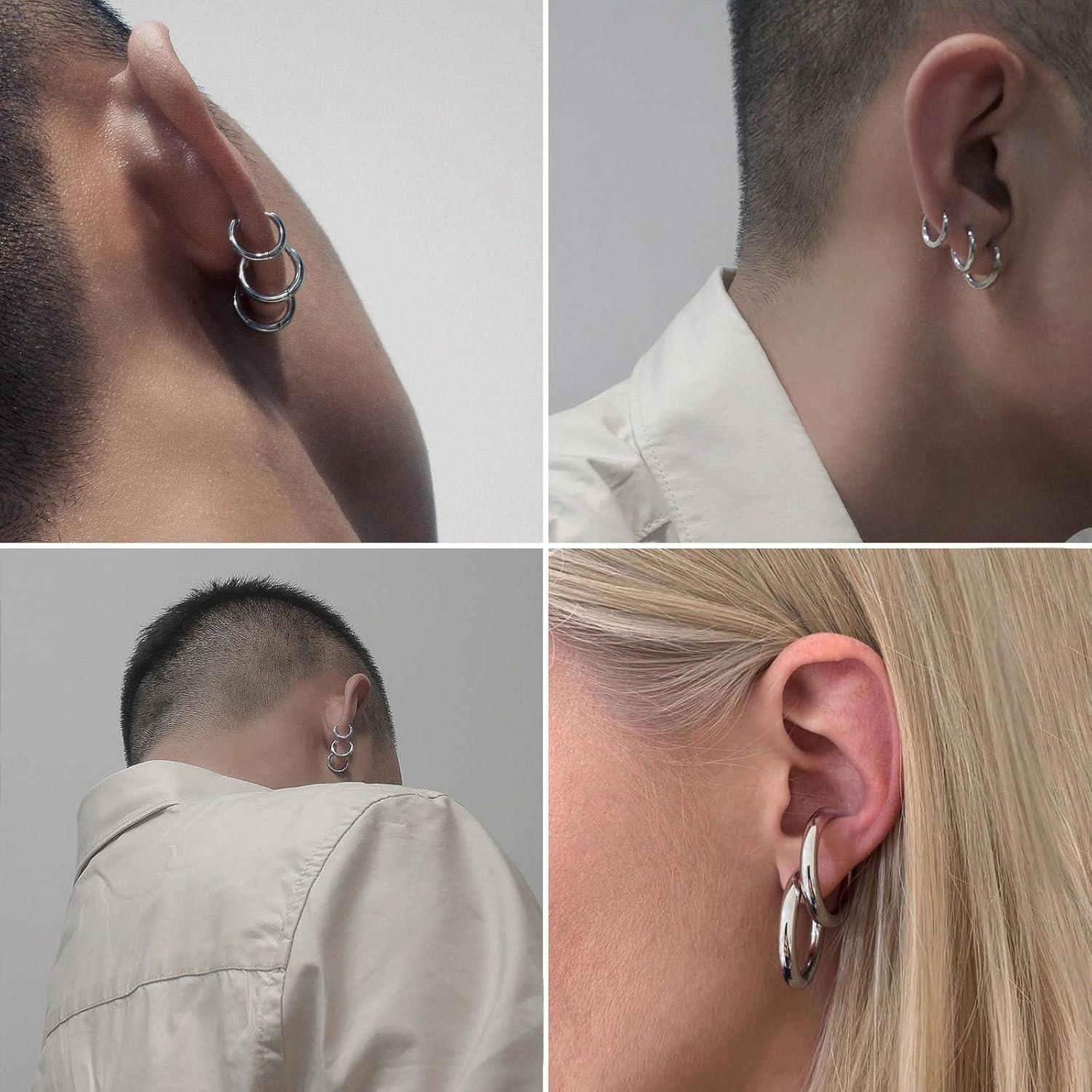 Pendientes Clip On Huggie SIISPRI Unisex Hipoalergénicos Acero Inoxidable