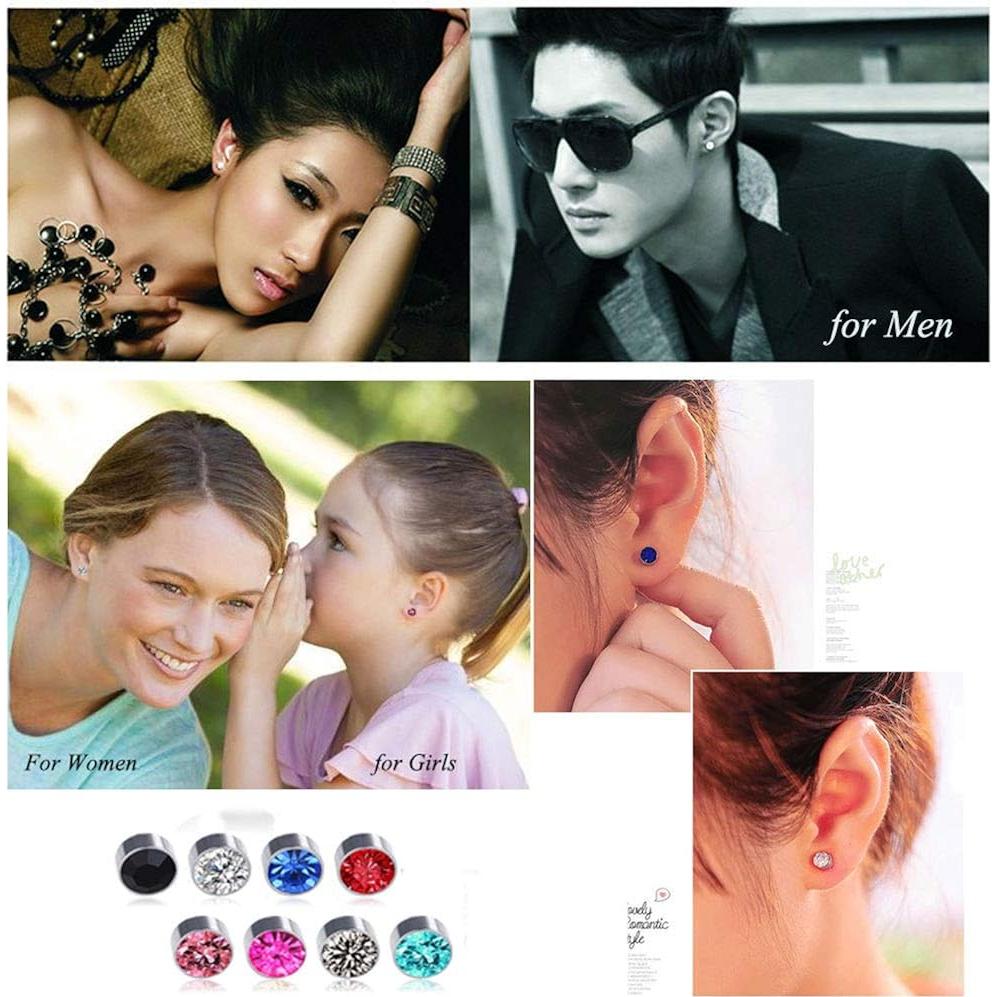 Juego de Aretes Magnéticos Spiritlele 12 Pares Colores CZ